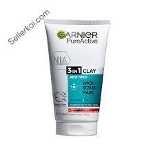 Garnier PureActive 3 in 1 Clay Mask Scrub Wash Oily Skin (150ml)